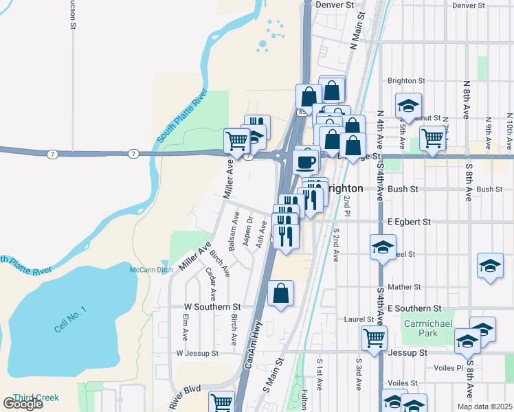 map of restaurants, bars, coffee shops, grocery stores, and more near 200 Aspen Drive in Brighton