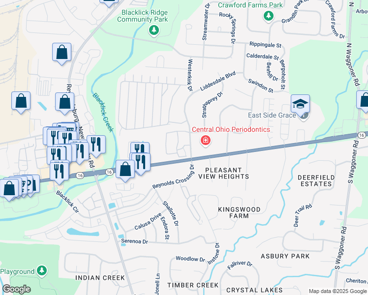 map of restaurants, bars, coffee shops, grocery stores, and more near 39 Cotterrew Dr in Columbus