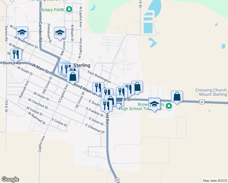 map of restaurants, bars, coffee shops, grocery stores, and more near 400 East Main Street in Mount Sterling