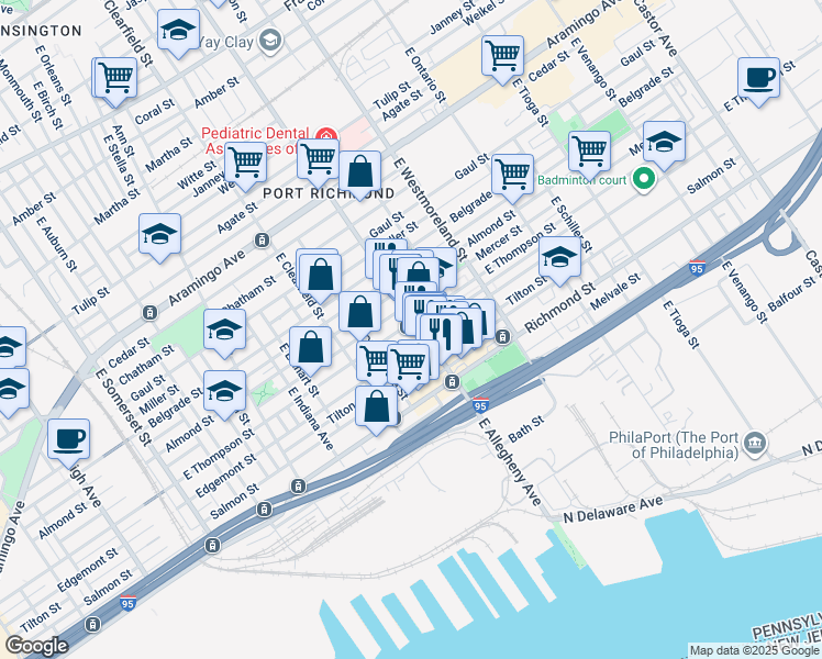 map of restaurants, bars, coffee shops, grocery stores, and more near 2640 East Allegheny Avenue in Philadelphia