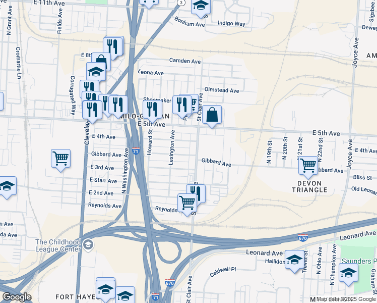 map of restaurants, bars, coffee shops, grocery stores, and more near 931 Saint Clair Avenue in Columbus