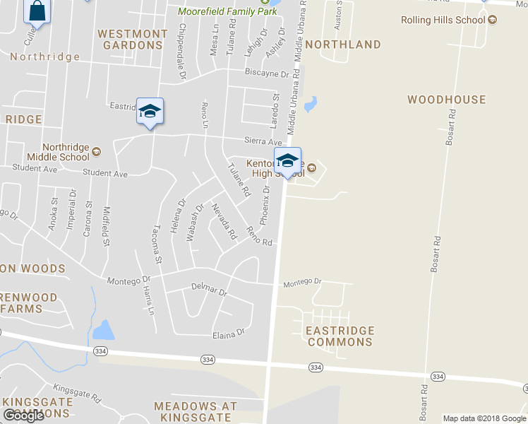 map of restaurants, bars, coffee shops, grocery stores, and more near 4269 Phoenix Drive in Springfield