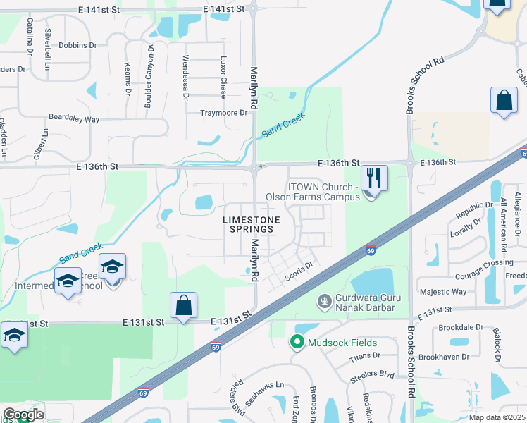 map of restaurants, bars, coffee shops, grocery stores, and more near 13370 White Granite Drive in Fishers
