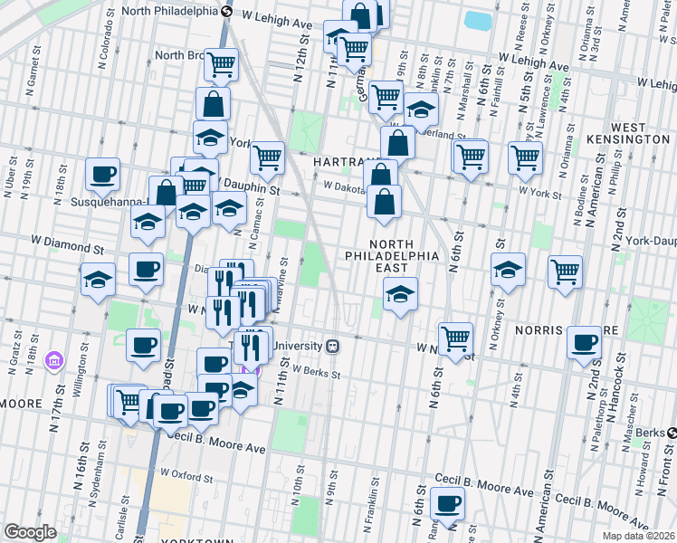 map of restaurants, bars, coffee shops, grocery stores, and more near in Philadelphia