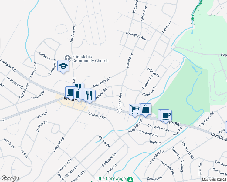 map of restaurants, bars, coffee shops, grocery stores, and more near 3051 Twin Pine Lane in Dover