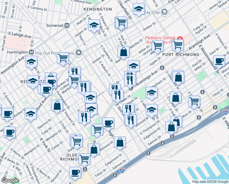 map of restaurants, bars, coffee shops, grocery stores, and more near 2814 Memphis Street in Philadelphia