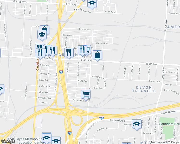 map of restaurants, bars, coffee shops, grocery stores, and more near 951 St Clair Ave in Columbus