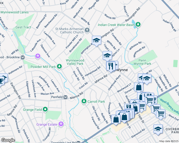 map of restaurants, bars, coffee shops, grocery stores, and more near 224 Henley Road in Wynnewood