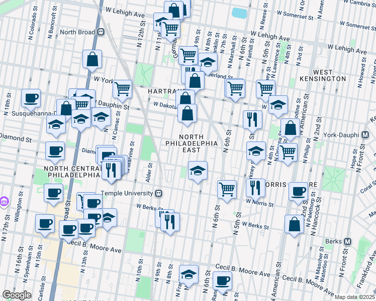 map of restaurants, bars, coffee shops, grocery stores, and more near 2144 North 8th Street in Philadelphia
