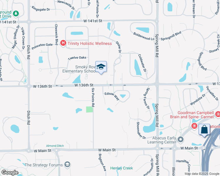 map of restaurants, bars, coffee shops, grocery stores, and more near 762 Edison Way in Carmel