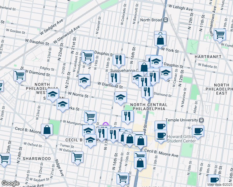 map of restaurants, bars, coffee shops, grocery stores, and more near in Philadelphia