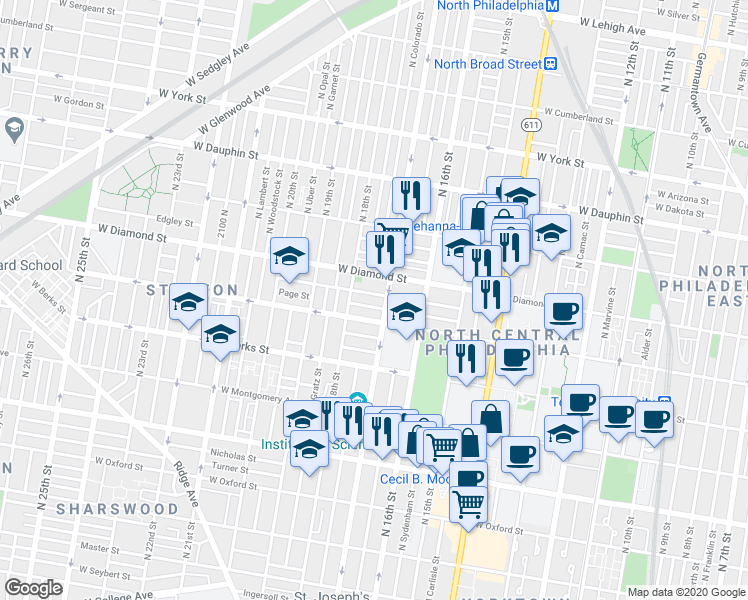map of restaurants, bars, coffee shops, grocery stores, and more near in Philadelphia