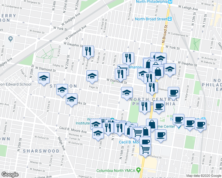 map of restaurants, bars, coffee shops, grocery stores, and more near in Philadelphia