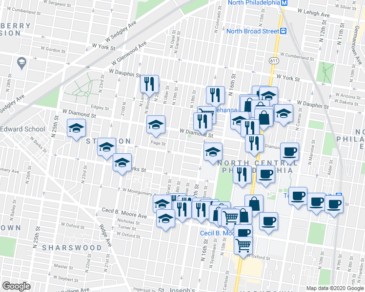 map of restaurants, bars, coffee shops, grocery stores, and more near in Philadelphia