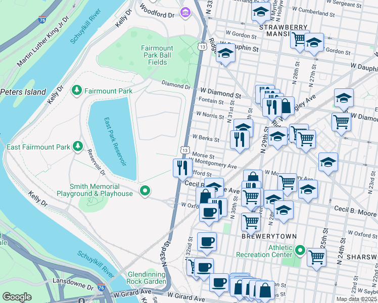 map of restaurants, bars, coffee shops, grocery stores, and more near in Philadelphia