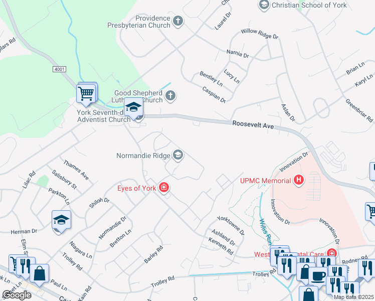 map of restaurants, bars, coffee shops, grocery stores, and more near Ridge in Shiloh