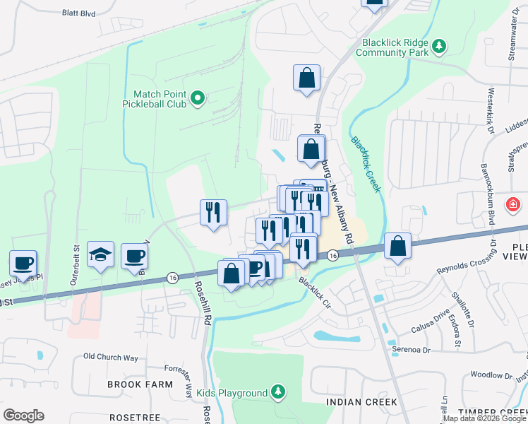 map of restaurants, bars, coffee shops, grocery stores, and more near 94 Villa Pointe Drive in Columbus
