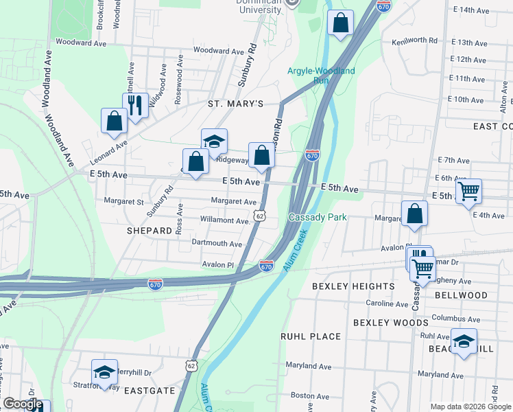 map of restaurants, bars, coffee shops, grocery stores, and more near 745 North Nelson Road in Columbus