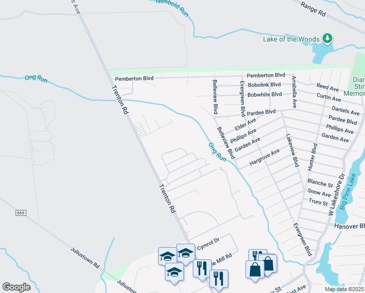map of restaurants, bars, coffee shops, grocery stores, and more near 11 Erik Court in Browns Mills