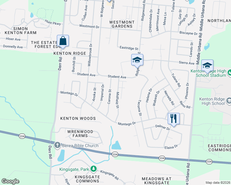 map of restaurants, bars, coffee shops, grocery stores, and more near 4213 Midfield Street in Springfield