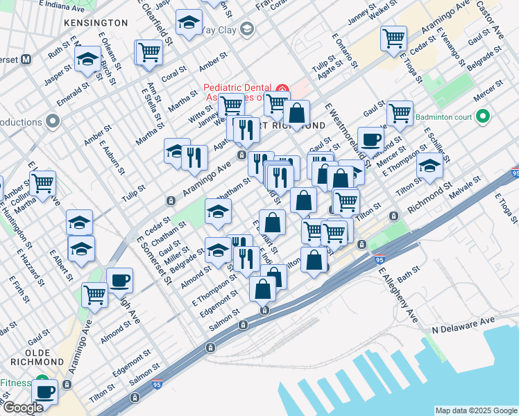 map of restaurants, bars, coffee shops, grocery stores, and more near 3048 Belgrade Street in Philadelphia