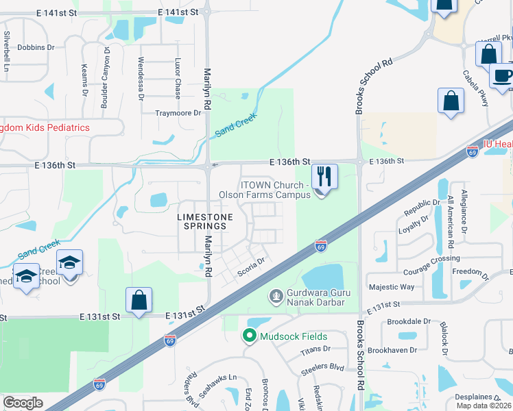 map of restaurants, bars, coffee shops, grocery stores, and more near 12155 Pebble Street in Fishers