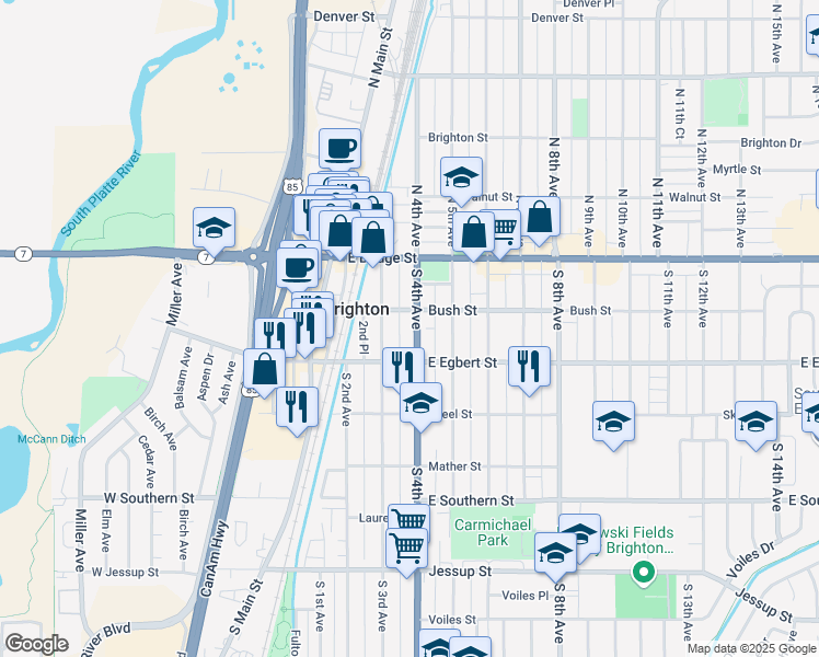 map of restaurants, bars, coffee shops, grocery stores, and more near 167 South 4th Avenue in Brighton