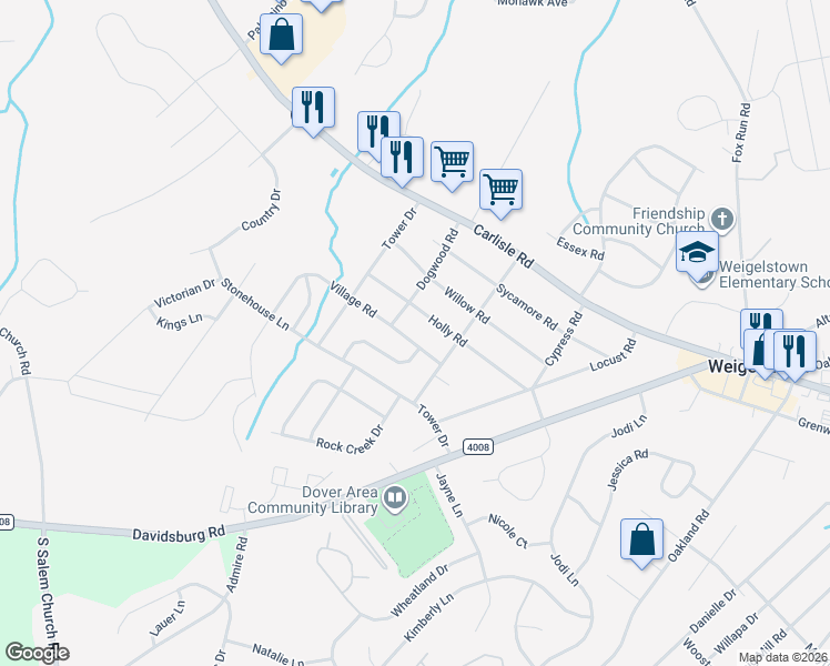 map of restaurants, bars, coffee shops, grocery stores, and more near 3531 Middleboro Road in Dover