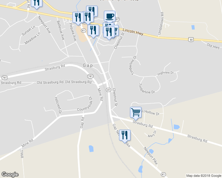 map of restaurants, bars, coffee shops, grocery stores, and more near 907 Middle Street in Gap