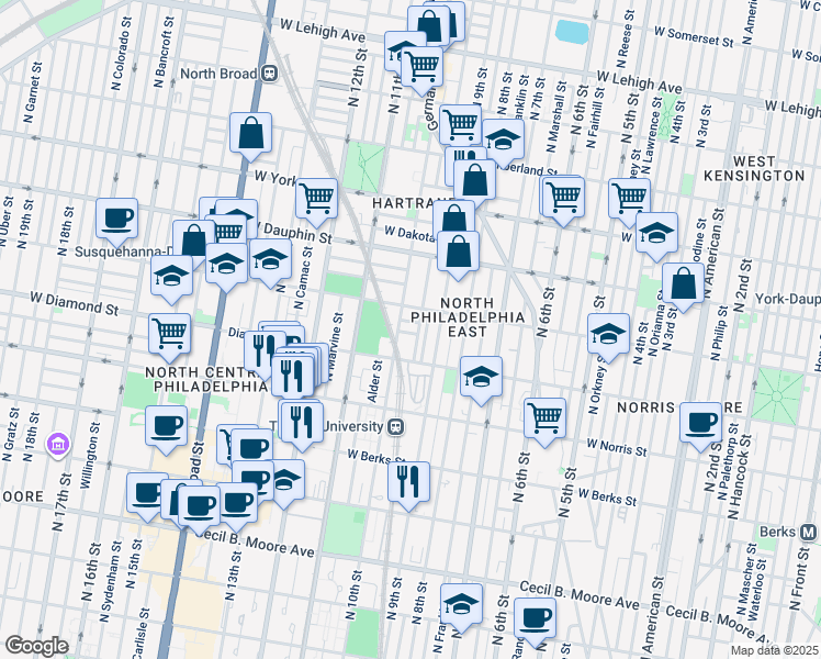 map of restaurants, bars, coffee shops, grocery stores, and more near 931 Edgley Street in Philadelphia
