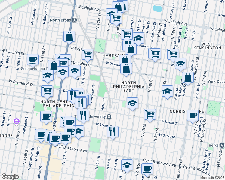 map of restaurants, bars, coffee shops, grocery stores, and more near 935 Edgley Street in Philadelphia
