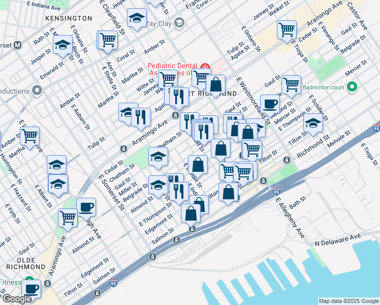map of restaurants, bars, coffee shops, grocery stores, and more near 3058 Belgrade Street in Philadelphia