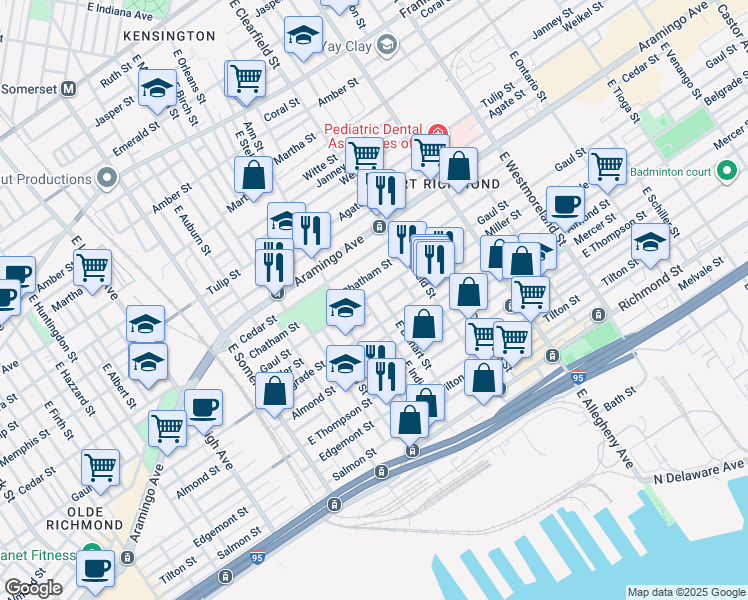 map of restaurants, bars, coffee shops, grocery stores, and more near 2967 Miller Street in Philadelphia