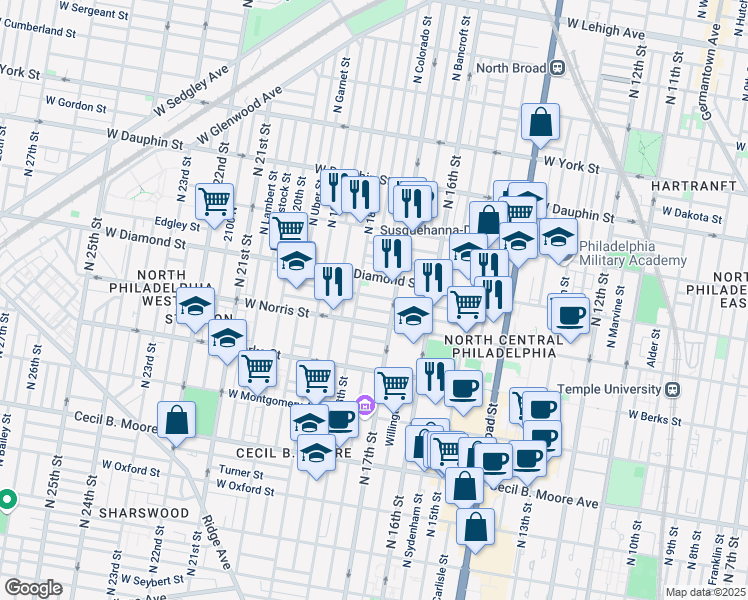 map of restaurants, bars, coffee shops, grocery stores, and more near in Philadelphia