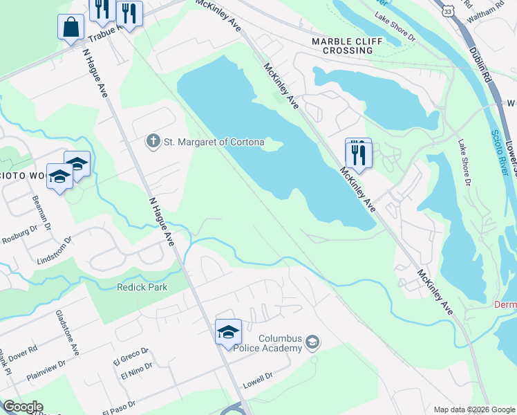 map of restaurants, bars, coffee shops, grocery stores, and more near 2620 Fisher Road in Columbus