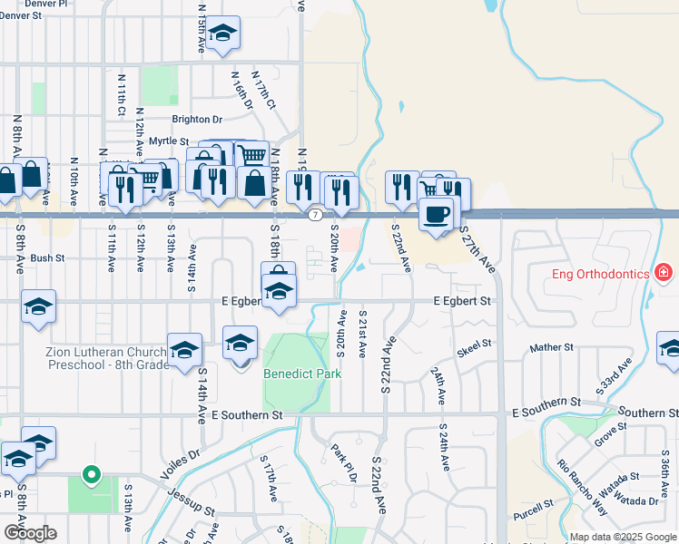 map of restaurants, bars, coffee shops, grocery stores, and more near 151 South 20th Avenue in Brighton