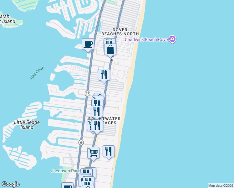 map of restaurants, bars, coffee shops, grocery stores, and more near 20 Las Vegas Road in Lavallette