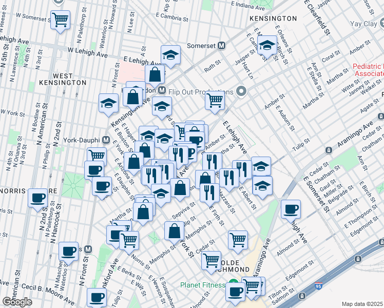 map of restaurants, bars, coffee shops, grocery stores, and more near 2560 Frankford Avenue in Philadelphia