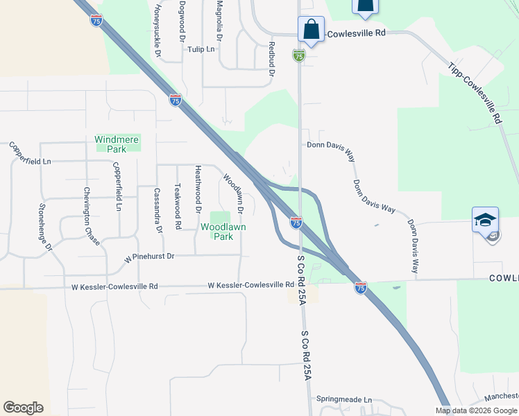 map of restaurants, bars, coffee shops, grocery stores, and more near 201 Elas Court in Tipp City