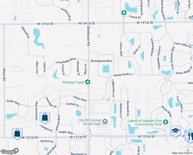 map of restaurants, bars, coffee shops, grocery stores, and more near 13683 Stanford Drive in Westfield