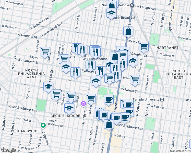 map of restaurants, bars, coffee shops, grocery stores, and more near in Philadelphia