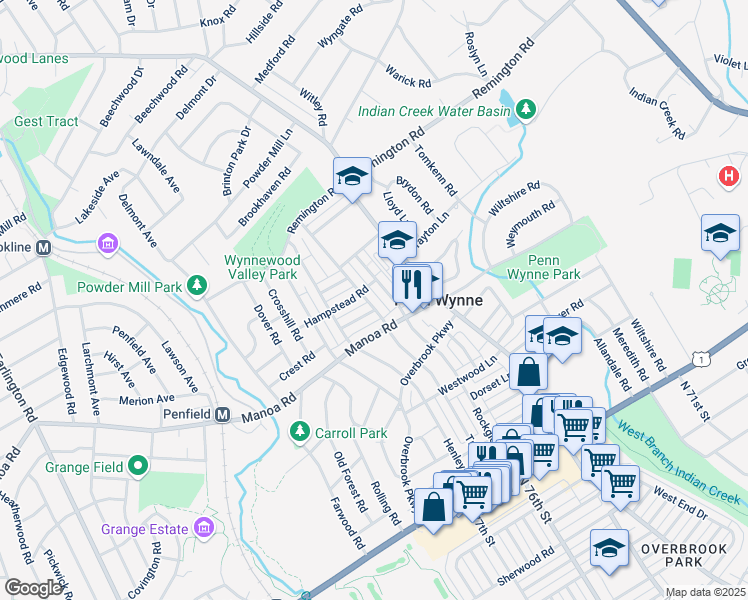 map of restaurants, bars, coffee shops, grocery stores, and more near 1441 Hampstead Road in Wynnewood