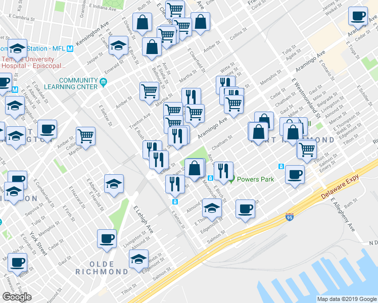 map of restaurants, bars, coffee shops, grocery stores, and more near 2920 Cedar Street in Philadelphia