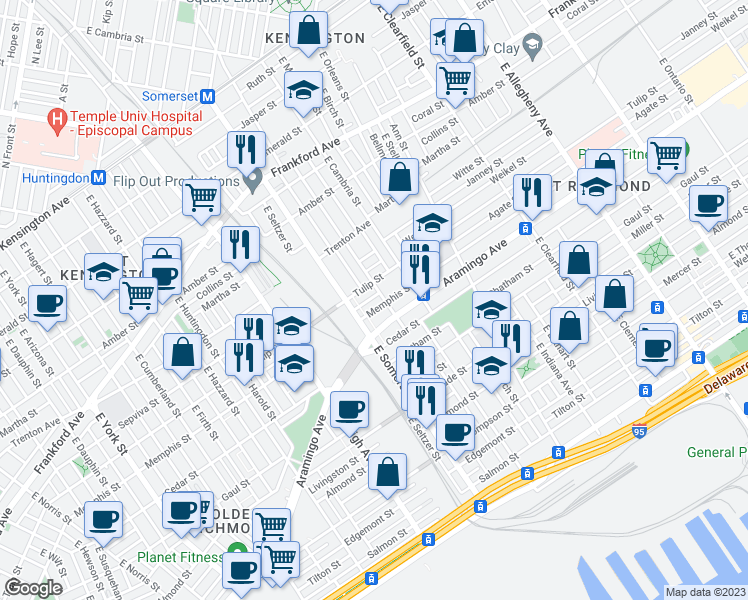 map of restaurants, bars, coffee shops, grocery stores, and more near 2829 Agate Street in Philadelphia