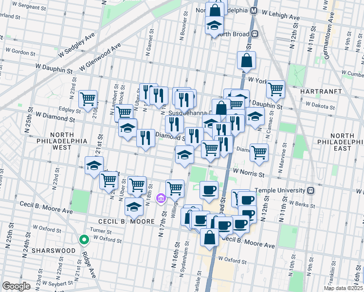 map of restaurants, bars, coffee shops, grocery stores, and more near in Philadelphia