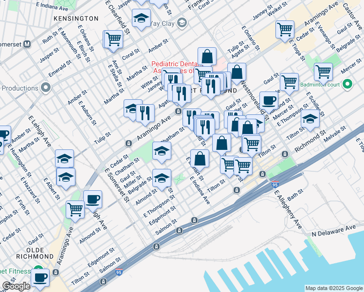 map of restaurants, bars, coffee shops, grocery stores, and more near 3024 Miller Street in Philadelphia