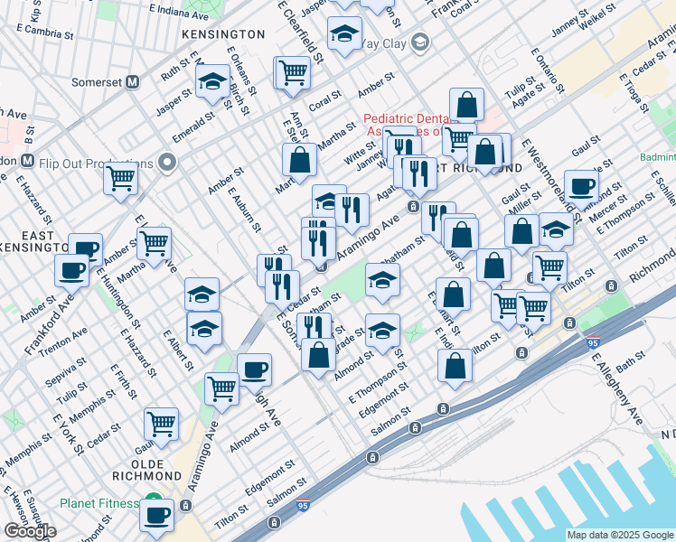 map of restaurants, bars, coffee shops, grocery stores, and more near 2920 Cedar Street in Philadelphia