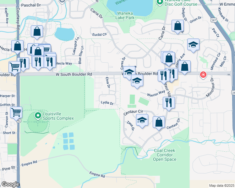 map of restaurants, bars, coffee shops, grocery stores, and more near in Lafayette