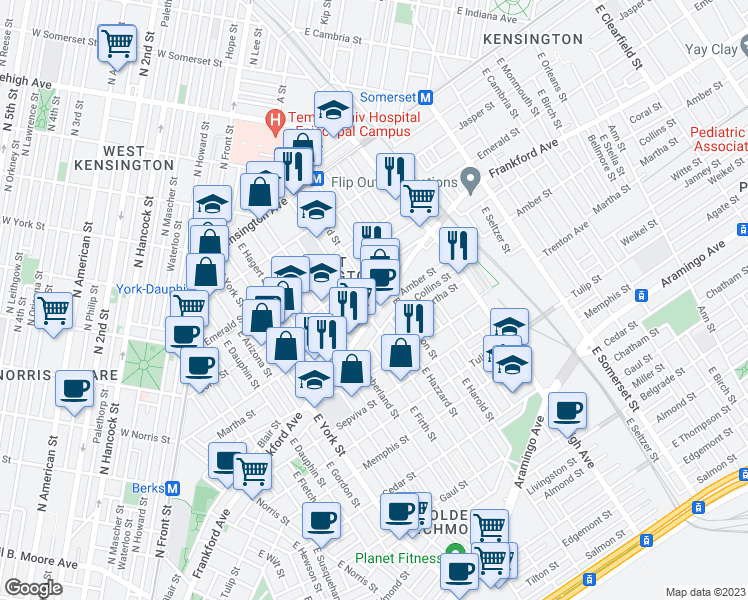 map of restaurants, bars, coffee shops, grocery stores, and more near in Philadelphia