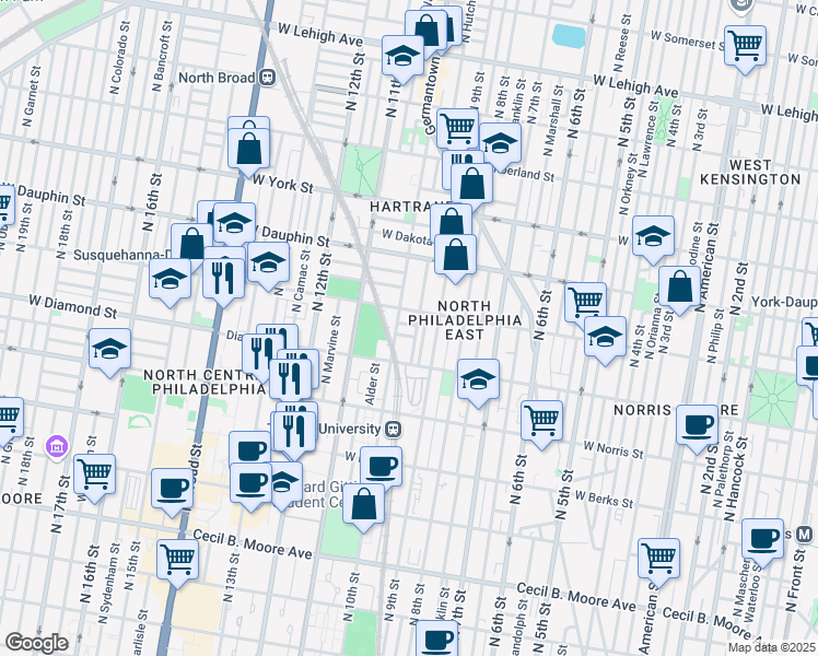 map of restaurants, bars, coffee shops, grocery stores, and more near 930 French Street in Philadelphia